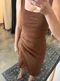 Congac Side Ruched Suede Dress