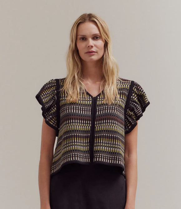 Multi Flutter Sleeve Sweater Top