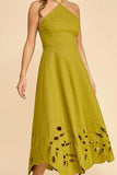 Green Halter Dress w/ Leaf Detail