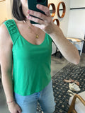 Green Shirred Strap Tank