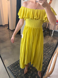 Yellow Pleated Off the Shoulder Dress