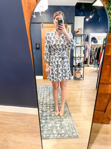Ribbon Navy Print Tie Waist Dress