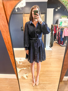 Navy Textured Shirt Dress