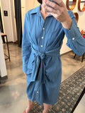 Chambray Tie Front Shirt Dress