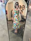 Multi Floral Silky Drape Neck Dress