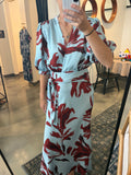 Ice Blue/Brown Faux Wrap Dress