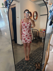 Red Floral Scallop Edge Mini Dress
