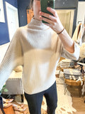 Sand Ribbed Funnel Neck Sweater