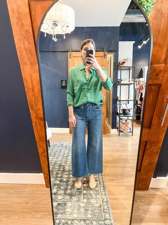 Green Linen Button Down