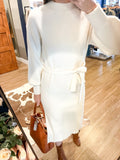 Ivory Tie Waist Sweater Dress