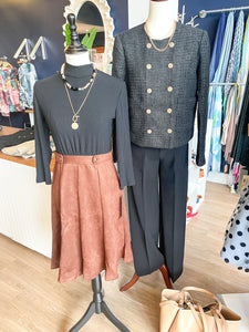 Black Mock Dress w/ Brown Suede Skirt