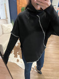 Black Blanket Stitch Asymetrical Sweater