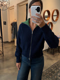 Navy Zip Jacket w/ Stripe Collar