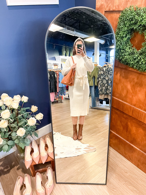 Ivory Tie Waist Sweater Dress