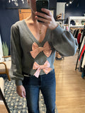 Grey Sweater w/ Pink Bows
