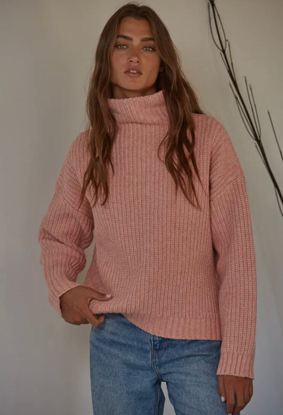 Pink Heavy Stitch Standneck Sweater