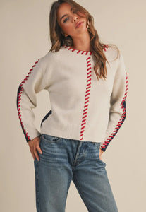 Ivory/Navy Whipstitch Sweater