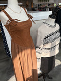 Tan Faux Suede Mixed Material Dress