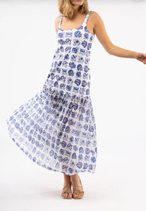 Tidal Tile Print Dress w/ Chiffon Bottom
