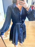 Navy Textured Shirt Dress