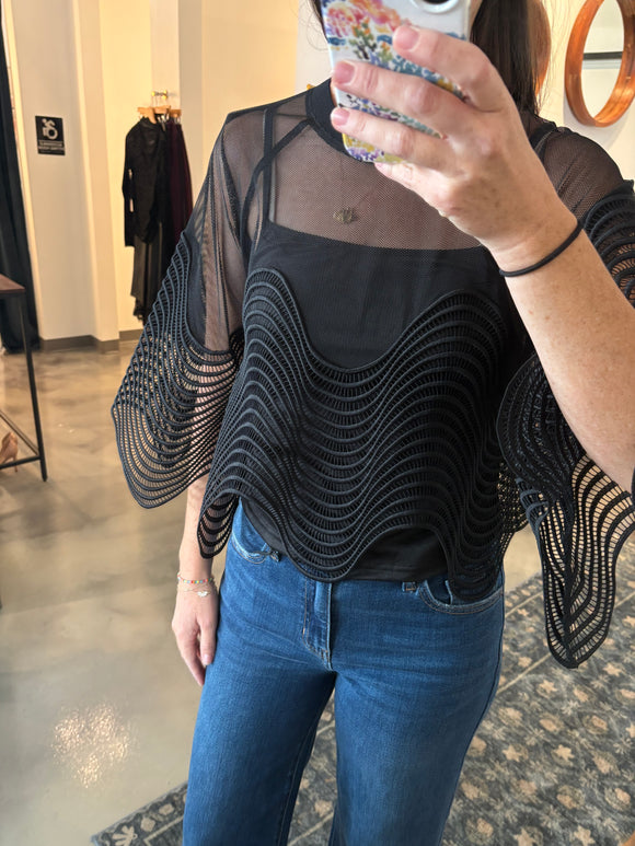 Black Mesh Swirl Top