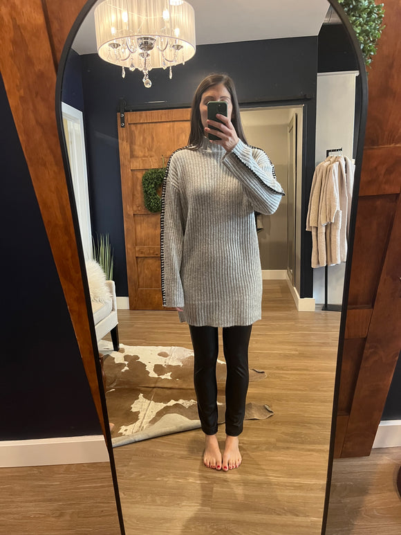 Grey Sweater Dress w/ Blanket Stitch Sleeve