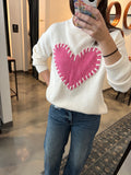 White Sweater w/ Blanket Stitch Heart