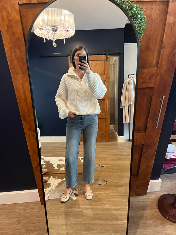 Ivory 1/4 Zip Cableknit Sweater