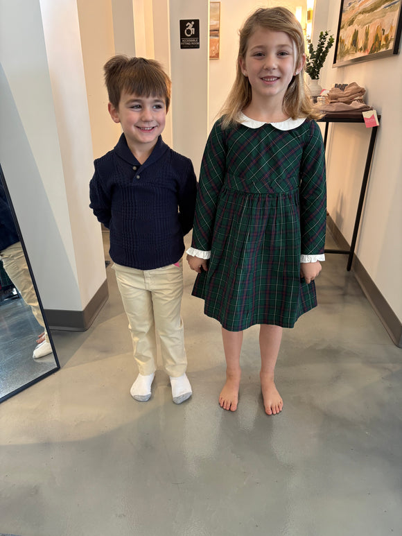 Kids Green Plaid Peter Pan Collar Dress