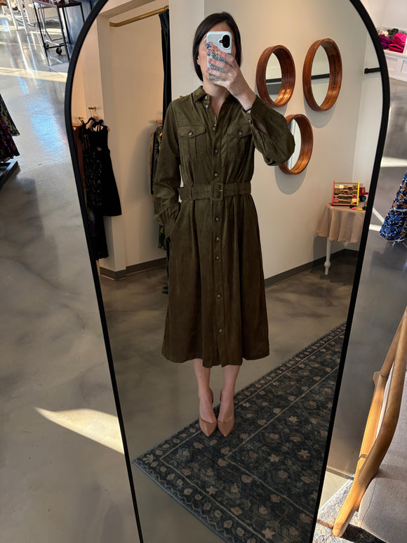 Olive Suede Belted Dress