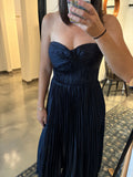 Navy Pleated Strapless Dress
