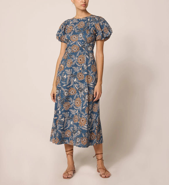Dusty Blue Print Midi Dress