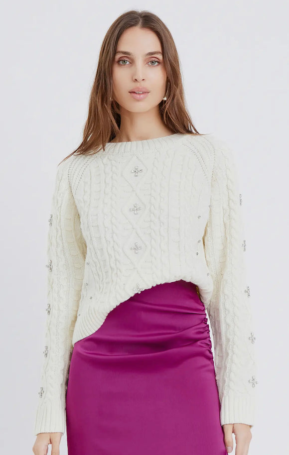 Ivory Rhinestone Embellished Sweater