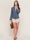 Chambray Bubble Sleeve Shirt