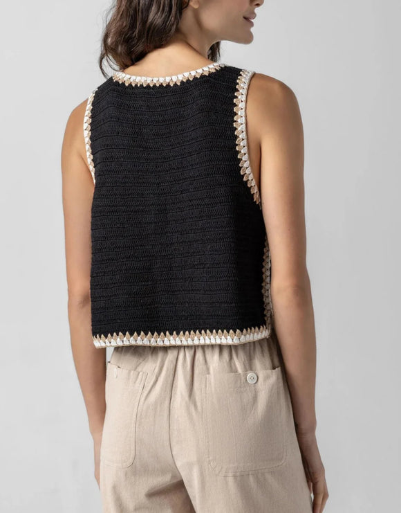 Black Crochet Trimmed Top