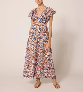 Mini Print Cinch V Neck Dress