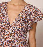 Mini Print Cinch V Neck Dress