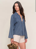 Chambray Bubble Sleeve Shirt