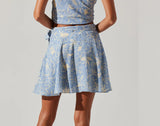 Blue Floral Tie Front Mini Skirt