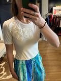 White S/S Embroidered Bow Tee