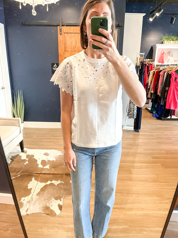White Tee w/ Lace Top