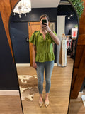 Green Gathered Top Peplum Top