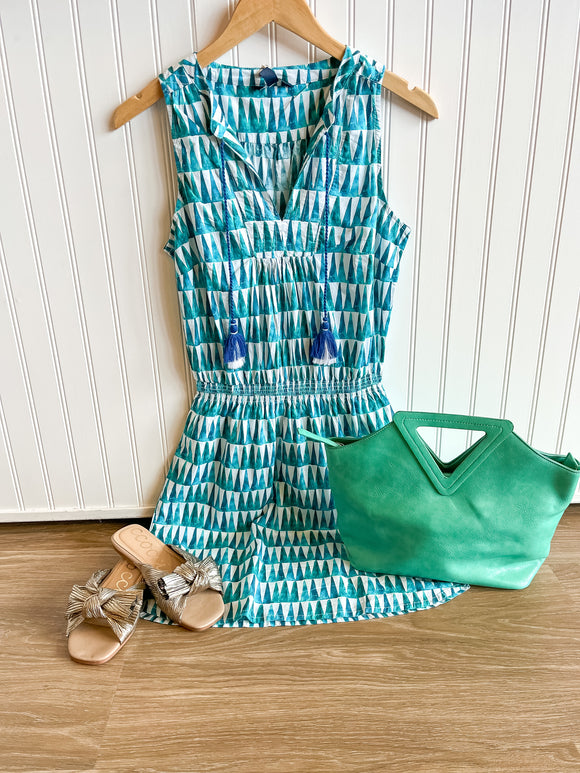Teal Triangle Cinch Waist Dress