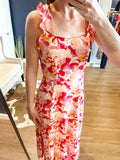 Pink Floral Ruffle Strap Dress