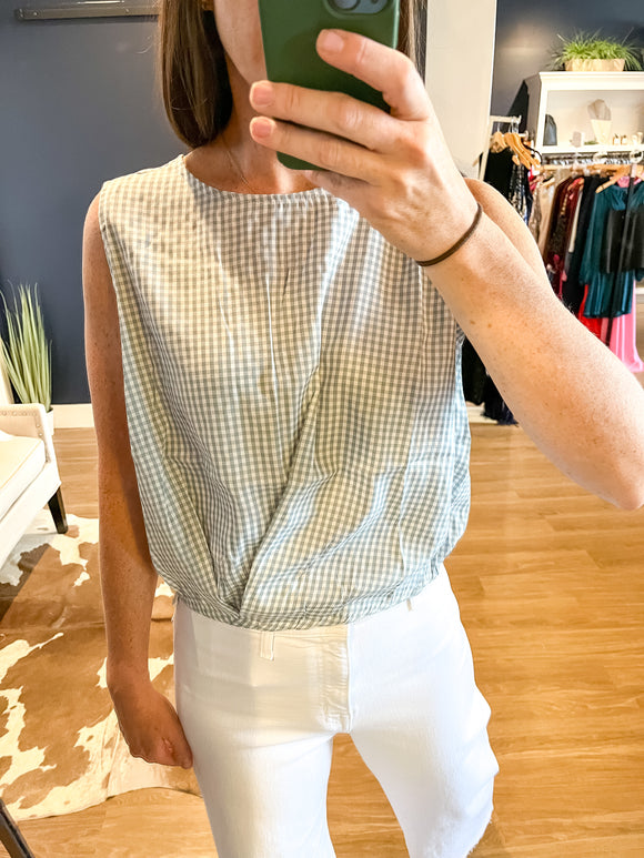 Lt Blue Gingham Cross Back Top