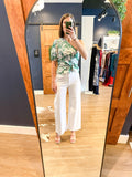 Green Luau Print One Shoulder Top