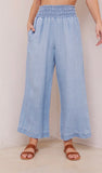 Chambray Smocked Waist Wide Leg Pant