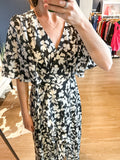 Black/White Floral Wrap Dress