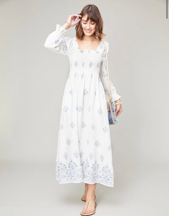 Ivory Smock Top Puff Sleeve Maxi Dress
