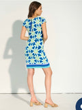 Blue/Neon Flower Short Sleeve Dress